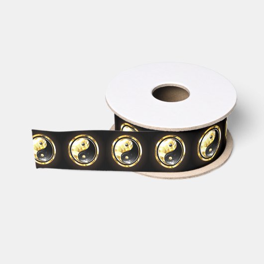 Gouden Yin Yang op zwart Grosgrain Lint (Spoel)