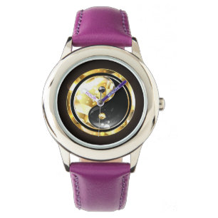 Gouden Yin Yang op zwart Horloge