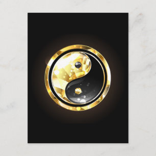 Gouden Yin Yang op zwart Informatiekaartje