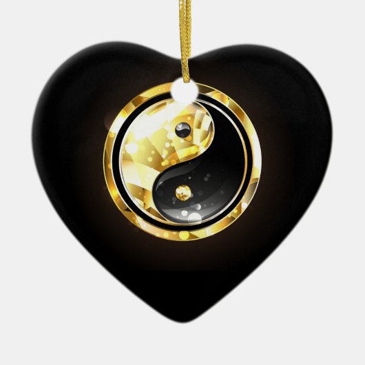 Gouden Yin Yang op zwart Keramisch Ornament (Voorkant)