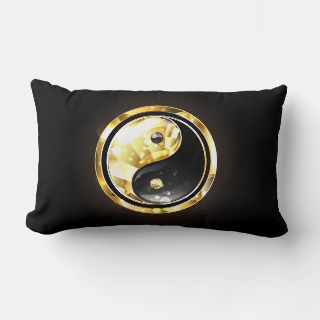 Gouden Yin Yang op zwart Kussen (Voorkant)