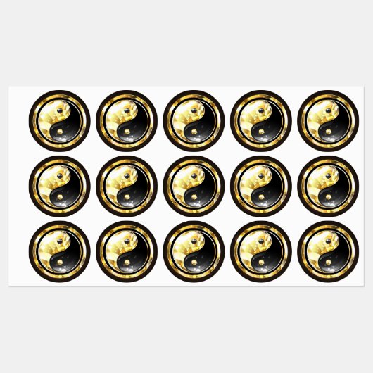 Gouden Yin Yang op zwart Labels (Vel)
