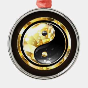 Gouden Yin Yang op zwart Metalen Ornament