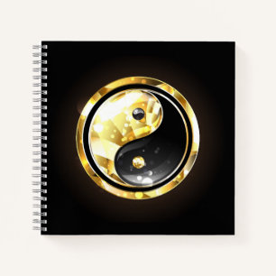 Gouden Yin Yang op zwart Notitieboek