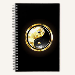 Gouden Yin Yang op zwart Notitieboek