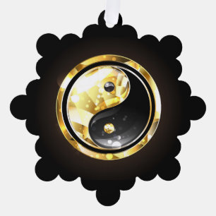 Gouden Yin Yang op zwart Ornament Kaart