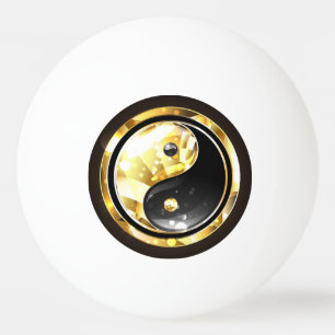 Gouden Yin Yang op zwart Pingpongbal