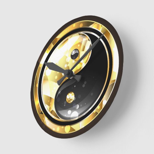 Gouden Yin Yang op zwart Ronde Klok (Hoek)