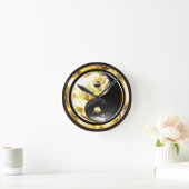 Gouden Yin Yang op zwart Ronde Klok (Huis)