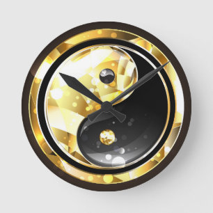 Gouden Yin Yang op zwart Ronde Klok