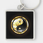 Gouden Yin Yang op zwart Sleutelhanger (Voorkant)