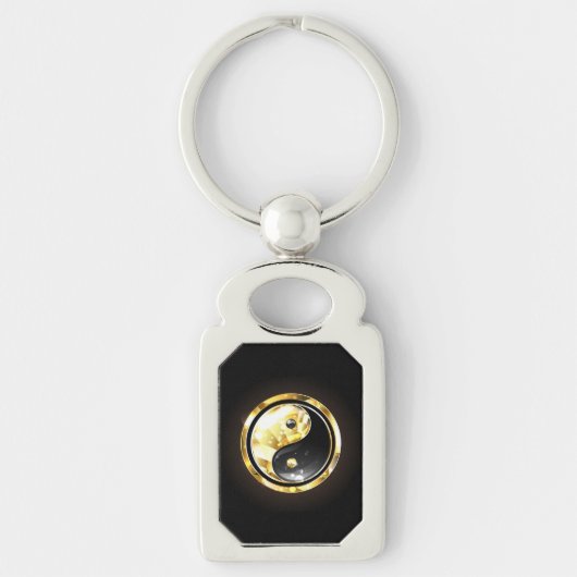 Gouden Yin Yang op zwart Sleutelhanger (Voorkant)
