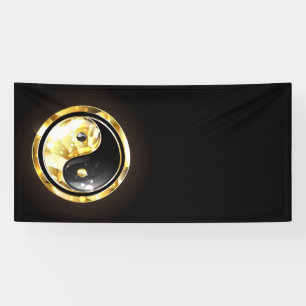Gouden Yin Yang op zwart Spandoek
