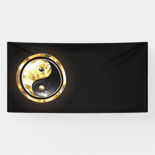 Gouden Yin Yang op zwart Spandoek (Horizontaal)