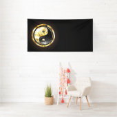 Gouden Yin Yang op zwart Spandoek (Insitu)