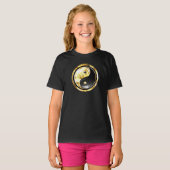 Gouden Yin Yang op zwart T-shirt (Voorkant volledig)