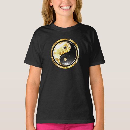 Gouden Yin Yang op zwart T-shirt (Voorkant)