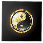 Gouden Yin Yang op zwart Tegeltje (Voorkant)