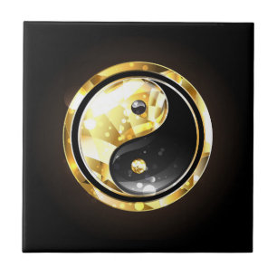 Gouden Yin Yang op zwart Tegeltje
