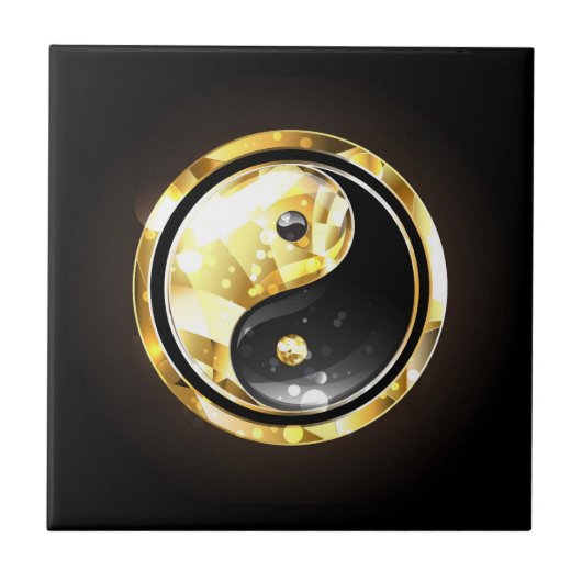 Gouden Yin Yang op zwart Tegeltje (Voorkant)
