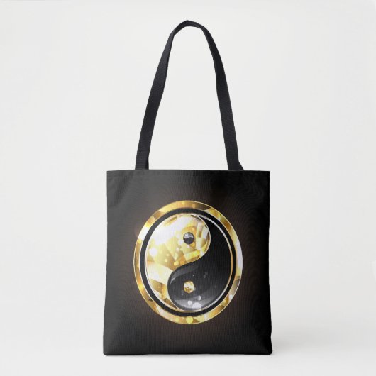 Gouden Yin Yang op zwart Tote Bag (Voorkant)