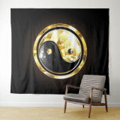 Gouden Yin Yang op zwart Wandkleed (In Situ (horizontaal))