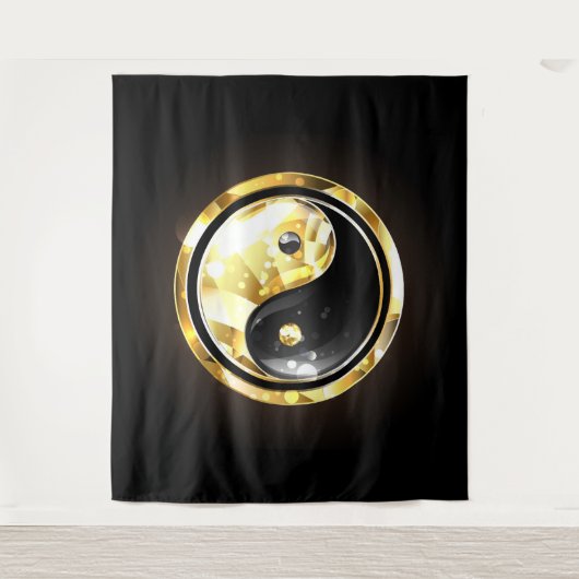 Gouden Yin Yang op zwart Wandkleed (Voorkant)