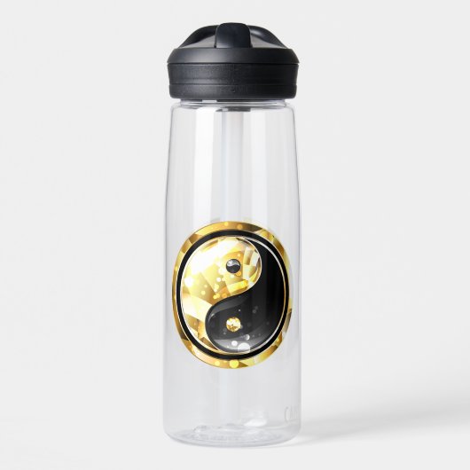 Gouden Yin Yang op zwart Waterfles (Voorkant)