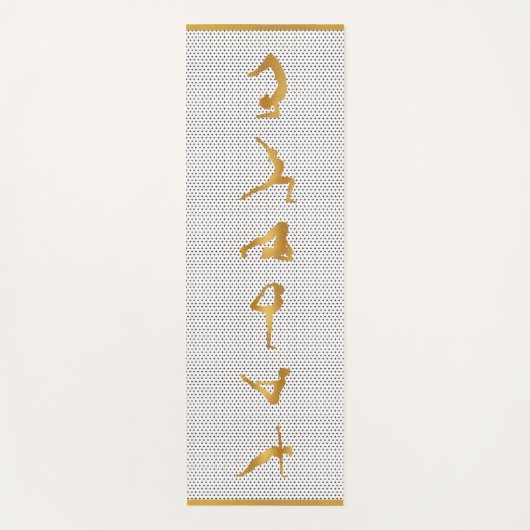 Gouden Yoga Pose Silhouetten op Zwart Patroon Yogamat (Voorkant)