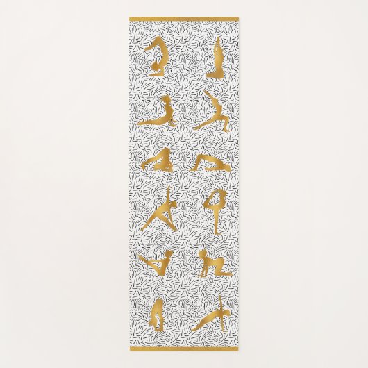 Gouden Yoga Pose Silhouetten op Zwart & Wit Yogamat (Voorkant)