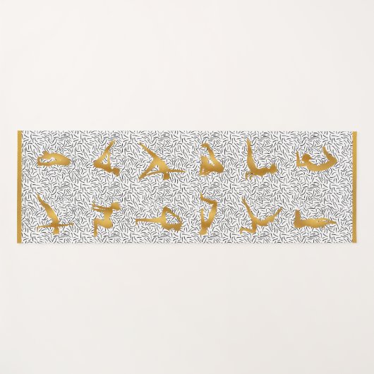 Gouden Yoga Pose Silhouetten op Zwart & Wit Yogamat (Voorkant (horizontaal))