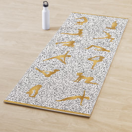 Gouden Yoga Pose Silhouetten op Zwart & Wit Yogamat