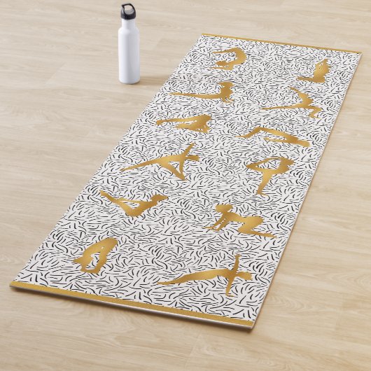 Gouden Yoga Pose Silhouetten op Zwart & Wit Yogamat (In situ)