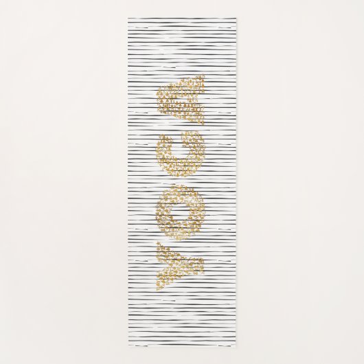 Gouden YOGA tekst op Black Stripes Yogamat (Voorkant)