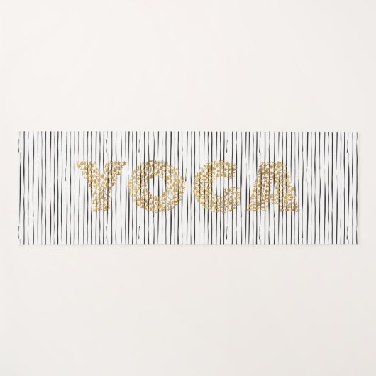 Gouden YOGA tekst op Black Stripes Yogamat (Voorkant (horizontaal))