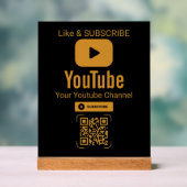 Gouden YouTube Abonneer QR Code Zwart Acryl Bord (Neutraal)