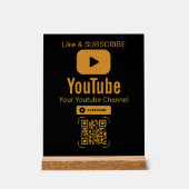 Gouden YouTube Abonneer QR Code Zwart Acryl Bord (Voorkant)