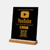 Gouden YouTube Abonneer QR Code Zwart Acryl Bord (Hoek)