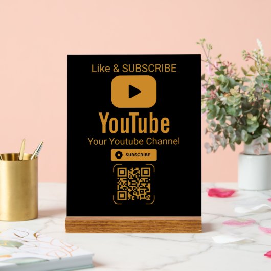 Gouden YouTube Abonneer QR Code Zwart Acryl Bord (Huwelijk)