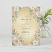 Gouden Zachte Crème Ranunculus Eucalyptus Bruiloft Kaart (Staand voorkant)