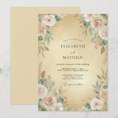 Gouden Zachte Crème Ranunculus Eucalyptus Bruiloft Kaart (Voorkant / Achterkant)