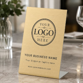 Gouden Zakelijk Bedrijfslogo Tafel Display Reclamebord Met Voetstuk