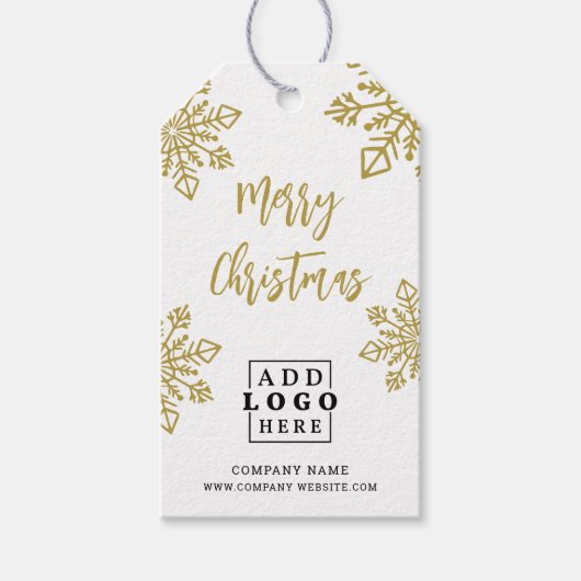 Gouden Zakelijk Logo Prettig Kerstfeest Witte Snee Cadeaulabel (Voorkant)