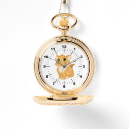 Gouden zakhorloge - Schattige Cat Horloge
