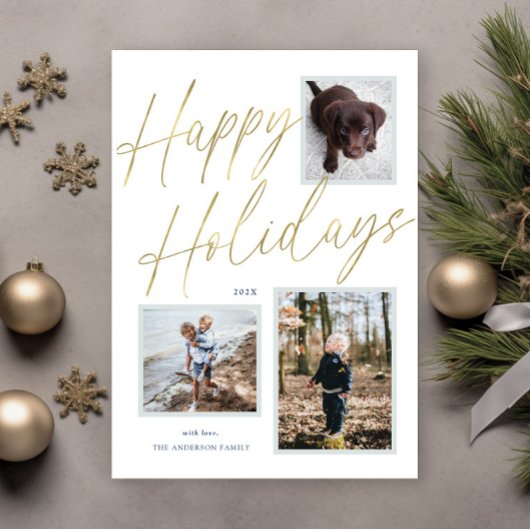 Gouden Zalige Feestdagen Script 3 Foto Kerstkaart