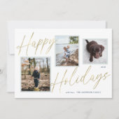 Gouden Zalige Feestdagen Script 3 Foto Kerstkaart (Voorkant)