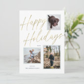 Gouden Zalige Feestdagen Script 3 Foto Vakantiekaa Feestdagenkaart (Staand voorkant)