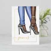 Gouden Zebra Chic Bachelorette Folie Uitnodiging (Staand Voorkant)