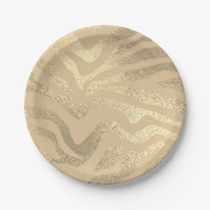 Gouden zebra gestreepte dierenprint metallic look papieren bordje