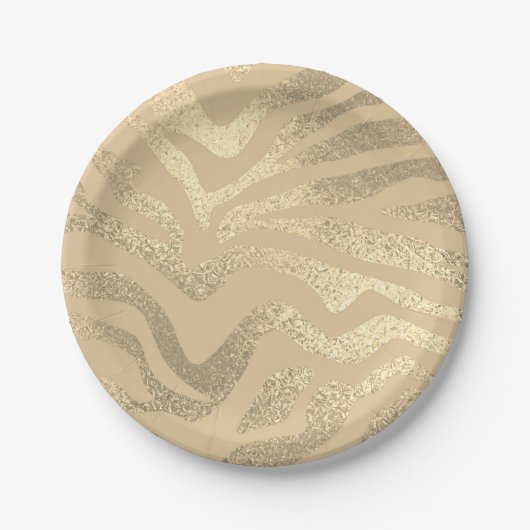 Gouden zebra gestreepte dierenprint metallic look papieren bordje (Voorkant)